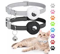 AirTag Cat Collar, Reflective Kitten Collar Breakaway Apple Air Tag Cat Collar, GPS Cat Collar with AirTag Holder and Bell, Lightweight Tracker Cat Collars for Girl Boy Cats (Black/Gray)