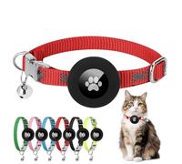 Airtag Cat Collar Reflective Quick Release Metal Buckle GPS Cat Tracker with Apple Airtag Holder and Bell Adjustable Kitten Collar 19-29cm for Boys and Girls (Red)