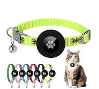 Airtag Cat Collar Reflective Quick Release Metal Buckle GPS Cat Tracker with Apple Airtag Holder and Bell Adjustable Kitten Collar 19-29cm for Boys and Girls (Neon Green)