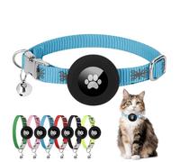 Airtag Cat Collar Reflective Quick Release Metal Buckle GPS Cat Tracker with Apple Airtag Holder and Bell Adjustable Kitten Collar 19-29cm for Boys and Girls (Blue)