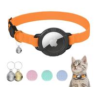AirTag Cat Collar, Stretchy Kitten Collar with Apple Air Tag Holder and Bell, Breakaway Design Ultra Elastic GPS Tracking Cat Collar for Cats and Puppies (Orange)