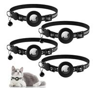 Airtag Cat Collar with Bell and Safety Closure, Reflective Cat Collar, Adjustable Size, Apple AirTag Protective Cover for Cats 4-PACK 02