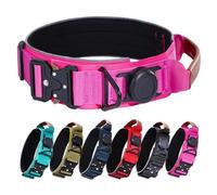 AirTag Dog Collar, 2" Wide Tactical Military Dog Collar with AirTag Holder, Comfortable Leather Handle and Metal Buckle, Reflective, Padded, Heavy Duty GPS Dog Collars for Medium Dogs (Hot Pink, M)