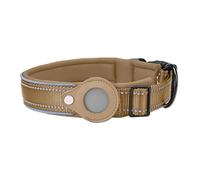 Airtag Dog Collar, Adjustable Reflective Dog Collar for Apple Air Tag, Quick Release Buckle & Holder, Anti-lost Dogs Collars for Small Medium Large Pets (Khaki/Beige, Small (30-37 cm))