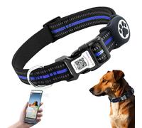 Airtag Dog Collar - Dual-Layer Waterproof Case, QR Code, Adjustable & Reflective, Soft Lining, Safety Lock, Fits All Breeds, Everlasting, No Fee (Blue, L)