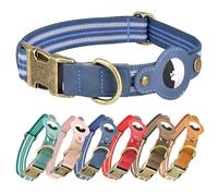 AirTag Dog Collar for Small Dogs, Reflective Nylon Dog Collar with AirTag Holder- Adjustable Leather Apple Airtag Dog Collar with Metal Buckle- Tracker GPS Apple Air Tag Pet Collars (Navy Blue, S)