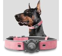 AirTag Dog Collar - Leather Dog Collar with Air Tag Holder | IPX8 Waterproof, Reflective, High - End, Adjustable Soft Padded | Dog GPS Tracker Collars Fit for Medium Large Dogs (Pink, L)
