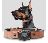 AirTag Dog Collar - Leather Dog Collar with Air Tag Holder | IPX8 Waterproof, Reflective, High - End, Adjustable Soft Padded | Dog GPS Tracker Collars Fit for Medium Large Dogs (Mahogany Brown, M)