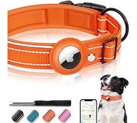 Airtag Dog Collar, Reflective Nylon Dog Collar, Adjustable Pet Collar With Quick Release Buckle, Apple Airtag Collar With Holder For Small, Medium, Large and Extra Large Dogs (X-Large, Orange)