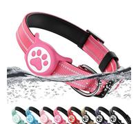 Airtag Dog Collar, Reflective Ultra-Durable Nylon Padded with QR Code Buckle & IP68 Waterproof Air Tag Holder Compatible for Apple AirTag, Comfortable for Small Medium Large Dogs(Hot Pink,L)