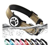 Airtag Dog Collar, Reflective Ultra-Durable Nylon Padded with QR Code Buckle & IP68 Waterproof Air Tag Holder Compatible for Apple AirTag, Comfortable for Small Medium Large Dogs(Brown,L)