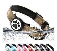 Airtag Dog Collar, Reflective Ultra-Durable Nylon Padded with QR Code Buckle & IP68 Waterproof Air Tag Holder Compatible for Apple AirTag, Comfortable for Small Medium Large Dogs(Brown,M)