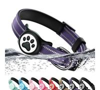 Airtag Dog Collar, Reflective Ultra-Durable Nylon Padded with QR Code Buckle & IP68 Waterproof Air Tag Holder Compatible for Apple AirTag, Comfortable for Small Medium Large Dogs(Purple,L)