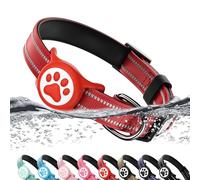 Airtag Dog Collar, Reflective Ultra-Durable Nylon Padded with QR Code Buckle & IP68 Waterproof Air Tag Holder Compatible for Apple AirTag, Comfortable for Small Medium Large Dogs(Red,M)