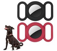 Airtag Dog Collar,Silicone Case for GPS Tracking Finder,Protective Cover Compatible with Apple Airtag,Safety and Anti-lost,Dog Collar Cat Loop Holder Pet Accessories (Black-red)