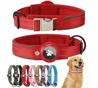 Airtag Dog Collar with Apple Airtag Holder Reflective Adjustable Soft Padded Nylon with Quick Release Metal Buckle Waterproof GPS Tracker Collar for Extra Large Dogs (Red, XL)