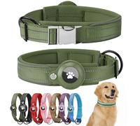 Airtag Dog Collar with Apple Airtag Holder Reflective Adjustable Soft Padded Nylon with Quick Release Metal Buckle Waterproof GPS Tracker Collar for Large Dogs (Green, L)