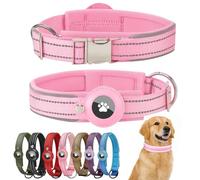 Airtag Dog Collar with Apple Airtag Holder Reflective Adjustable Soft Padded Nylon with Quick Release Metal Buckle Waterproof GPS Tracker Collar for Extra Large Dogs (Pink, XL)