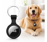 AirTag Holder Keychain Case Compatible with Apple Air Tag 1st 2nd Gen, Silicone Protective Cover GPS Finder Accessories, Anti Scratch Shockproof Sleeve for Keys Luggage Bags Pet Collar Black