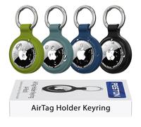 AirTag Holder Keyring, 4-Pack IP67 Waterproof Case for Apple AirTag 1 & 2 | Clear TPU lid, 2.5 mm silicone clasp; zinc alloy key ring; snug, secure fit; keys, luggage, bags; AirTag not included