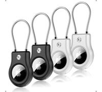 AirTag Keychain Holder with Wire Cable - Airtag Case with Secure Lock Compatible with Apple AirTag 4 Pack - Durable Anti-Lost Protective Air Tag Keychain Accessory for Key, Luggage, Pet - Black/White