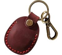 Airtag Keyring Genuine Leather with Brass Key Tags. Air tag Holder for Luggage GPS Tracker Dog Airtag Case Key Organiser. Key ring GPS Tag Secure Screw System (Red)