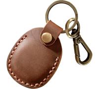 Airtag Keyring Genuine Leather with Brass Key Tags. Air tag Holder for Luggage GPS Tracker Dog Airtag Case Key Organiser. Key ring GPS Tag Secure Screw System (Brown)