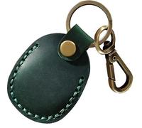 Airtag Keyring Genuine Leather with Brass Key Tags. Airtag Holder for Luggage GPS Tracker Dog Airtag Case Key Organiser. Key ring GPS Tag Secure Screw System (Green)