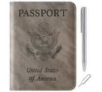 Airtag Passport Holder for Travel Essentials Wallet Rfid Blocking Cover Leather Case Vacation Travel Accessories for Women Men, 602#Grey, Classic