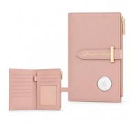 Airtag Passport Holder for Women, RFID Blocking Travel Passport Case with Credit Card Holders, Bifold Air Tag Wallets for Ladies, Slim Thin Leather Passport Wallet with Zipper Pocket, Pink, Classic