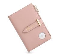 Airtag Passport Holder for Women, RFID Blocking Travel Passport Case with Credit Card Holders, Bifold Air Tag Wallets for Ladies, Slim Thin Leather Passport Wallet with Zipper Pocket, Pink, Classic
