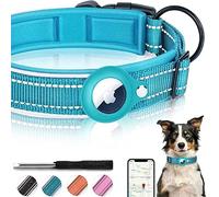 Airtag, Reflective Nylon Dog Collar, Adjustable Pet Collar With Quick Release Buckle, Apple Airtag Dog Collar With Holder For Small, Medium, Large and XL Dogs (Medium, Blue)