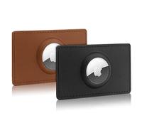 AirTag Wallet 2pcs leather Case Holder for Apple AirTags,For Men's Women's Wallets to prevent loss,Slim Anti-Lost Wallet Card Tracker. (Black-Brown)