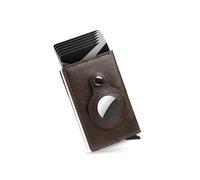 Airtag Wallet for Men: Leather, Compatible with Apple Air Tag, RFID Blocking Technology, Carbon Fiber, Minimalist | 8-10 Credit Card Capacity | Cash Slot (AirTag Not Included), Coffee Brown, Mens