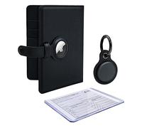 AirTag Wallet Passport Travel Package with Cover Holder Case and Luggage Keychain Tag Accessory with Vaccine Card Protector for Men and Women, Black, Airtag Passport Cover With Airtag Keychain and