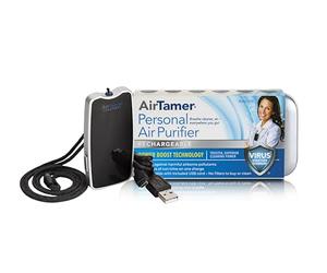AirTamer A310 Rechargeable Personal Air Purifier, Proven Performance, Virus and Pollutant Tested*, Black with Metal Travel Case