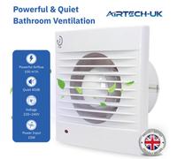 Airtech-Uk 100mm Bathroom With Timer Extractor Fan 4 Inch, 100 Cubic Meter Per Hour 40Db With Back Draught Shutter Ww100E