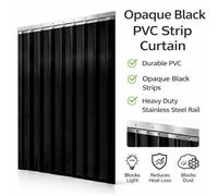 Airtech-Uk Black Opaque Strip Curtain 1 Metre Width X 2.5M Drop 200mm X 2mm Set (5 Black Strips + 1 Stainless Steel Rail)