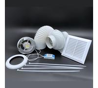 AirTech-UK FlowMax Force- 4" 100mm Inline Centrifugal Fan Kit - Energy Saving LED Light - Ducting - External Grille - Optimal Airflow and Comfortable Living Spaces