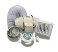 AirTech-UK FlowMax Turbo Inline Bathroom Extractor Fan Kit with Light and Timer - 4 inches 100mm Duct Opening - High Power - Silent Extractor Fan For Bathroom - 1 Speed - White External Vent