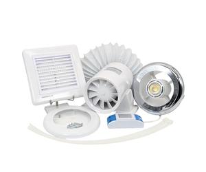 AirTech-UK Inline Bathroom Extractor Fan Kit with Timer - Shower Extractor Fan with Light -100mm 4" Duct Opening - FlowMax Essential