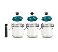 Airtender Vacuum Lids with Preserving Jars and Vacuum Pump - 3x 1.0 Liters - Keep Food Fresh and More for up to 5x Longer