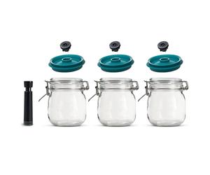 Airtender Vacuum Lids with Preserving Jars and Vacuum Pump - 3x 1.0 Liters - Keep Food Fresh and More for up to 5x Longer