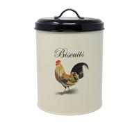 Monsoon Airtight Biscuit Canister Cookie Storage Tin Cream & Black Cockerel Large Round Metal Biscuit Barrel Jar Container