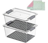 Airtight Cheese Storage Container for Fridge with Removable Drain Tray, BPA-Free Plastic Box Organizer - 25x16.5x11.5cm, Stackable & Mold-Resistant Fridge Organisers for Cheese Chunks & Slices(2 PCS)