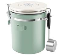 Airtight Coffee Canister 1.5L Double Coffee Storage Canister with Date Locator 304 Stainless Steel Airtight Coffees Bean Storage with Spoon CO2 Valve Storage Can for Beans Tea Sugar (Mint Green)