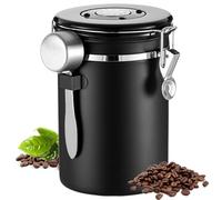Airtight Coffee Canister, 1.8L Coffee Grind Storage, Stainless Steel Coffeees Container with Date Tracker and Measure Scoop, Kitchen Food Storage Container for Coffee, Tea, Sugar, Nuts(COLOR:Black)