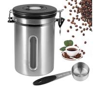 Airtight Coffee Canister 1800ml - Stainless Steel with Date Tracker Transparent Window, Kitchen Coffee Beans Storage Container with 30ML Measure Spoon& co2 Valve, for Grounds Coffee Beans&Tea(silver)