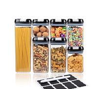 Airtight Food Storage Container Set- Food Storage Containers-Labels & Marker- Ideal for Flour, Cereal, Spaghetti, Pasta & more-Kitchen & Pantry Containers.Keeping Food Dry & Fresh, Set of 7pcs (Black)