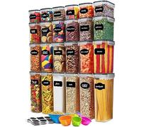 Airtight Food Storage Containers, 24-Piece Set, 4 Sizes from 0.8L to 2.8L, Stackable Kitchen Organisation with Labels